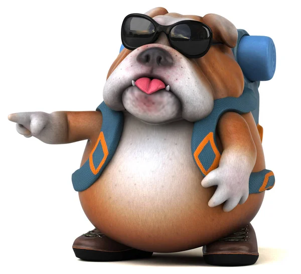 Divertido Mochileiro Bulldog Personagem Dos Desenhos Animados — Fotografia de Stock