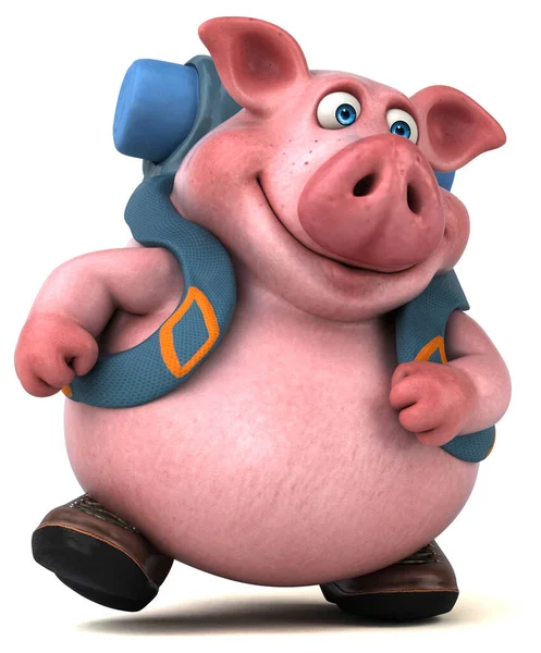 Fun Backpacker Pig Cartoon Character — Stock Photo, Image