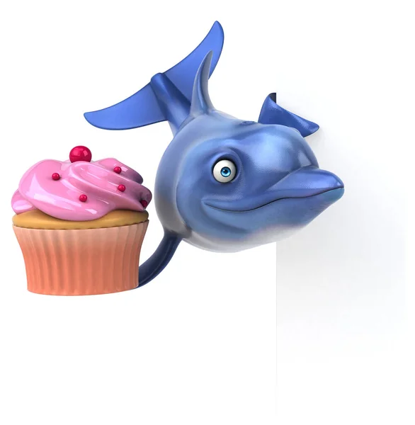 Delfín Divertido Con Pastel Ilustración —  Fotos de Stock