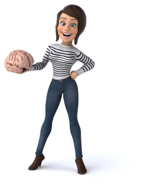 Eğlenceli 3D karikatür. Sıradan karakterli, zeki kadın. 