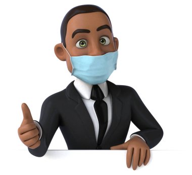 Maskeli bir karikatür karakteri işadamının 3 boyutlu resmi