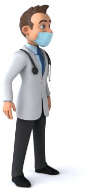 Maskeli bir karikatür karakteri doktorunun 3 boyutlu çizimi