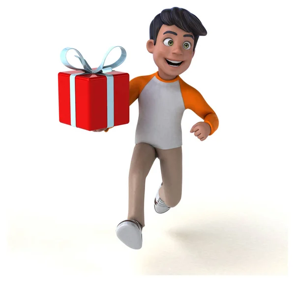 Spaß Cartoon Asiatische Teenager Mit Geschenk — Stockfoto