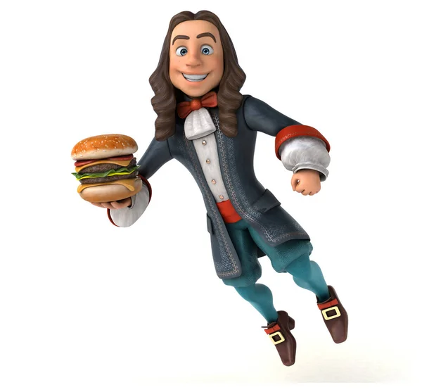 Illustration Eines Cartoon Mannes Historischem Barockkostüm Mit Burger — Stockfoto