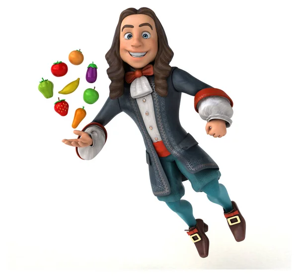 Illustration Cartoon Man Historical Baroque Costume Fruits — Stock Photo, Image