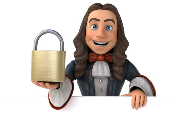 Illustration Cartoon Man Historical Baroque Costume Lock — Stock Photo, Image