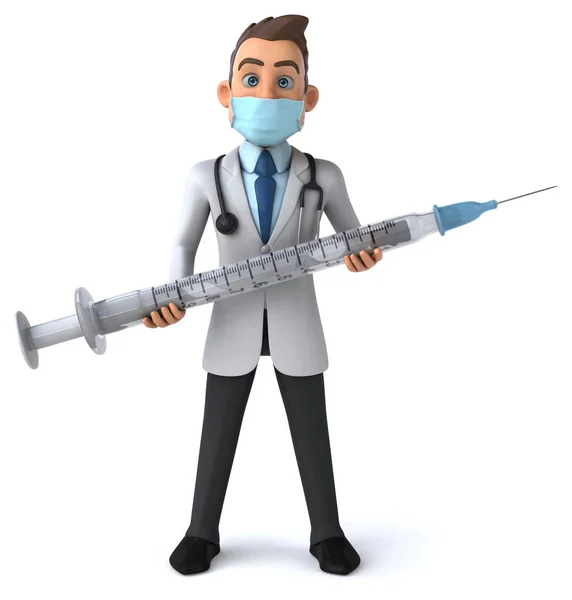 Illustration Einer Zeichentrickfigur Arzt Mit Maske — Stockfoto