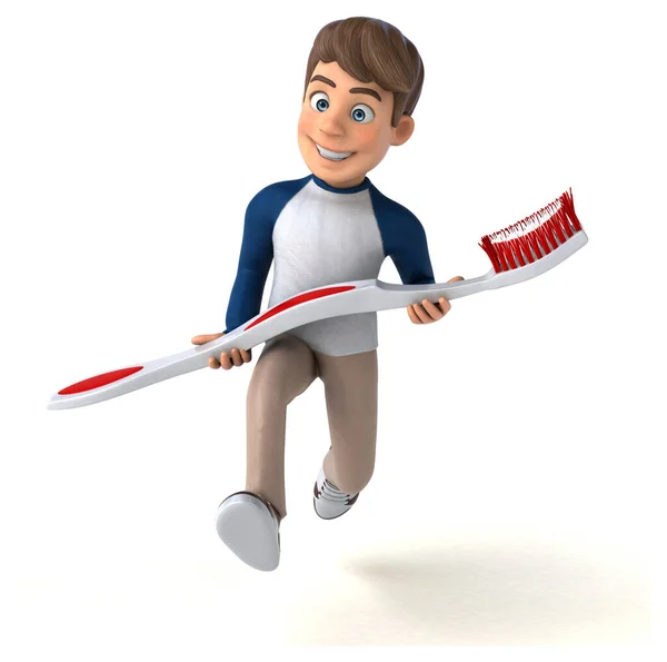 Desenho Animado Personagem Divertido Adolescente Com Escova Dentes — Fotografia de Stock