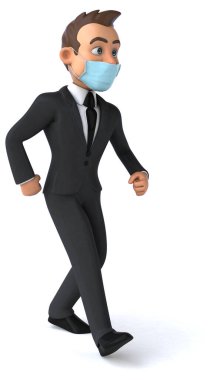 Maskeli bir karikatür karakteri işadamının 3 boyutlu resmi