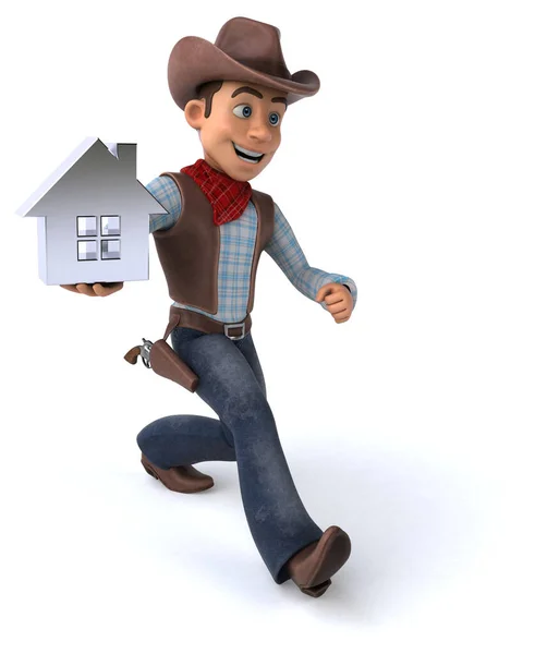 Fun Cowboy Mit Haus Illustration — Stockfoto