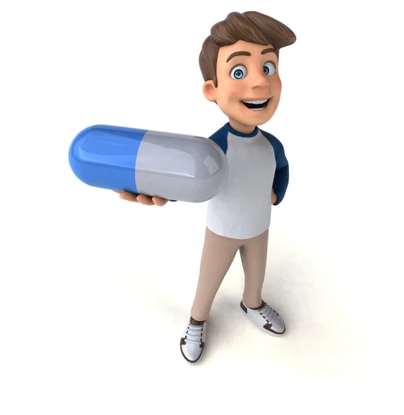 Personaggio Dei Cartoni Animati Divertente Adolescente Con Pillola Illustrazione — Foto Stock