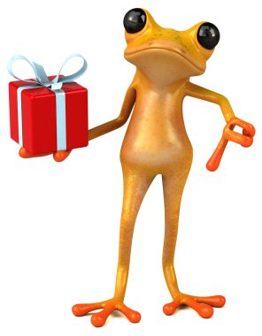 Hediyeli eğlenceli sarı kurbağa - 3D İllüstrasyon