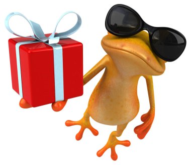 Hediyeli eğlenceli sarı kurbağa - 3D İllüstrasyon