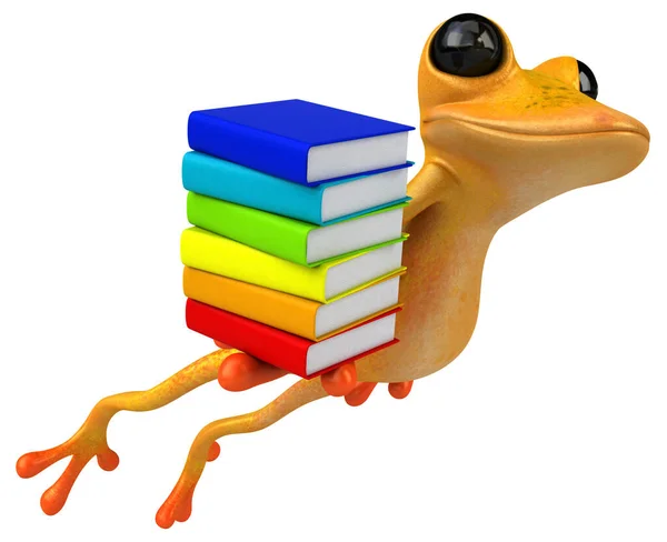 Lustiger Gelber Frosch Mit Büchern Illustration — Stockfoto