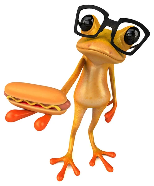 Leuke Gele Kikker Met Hotdog Illustratie — Stockfoto