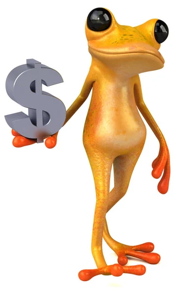 ドルで楽しい黄色のカエル 3Dイラスト — ストック写真