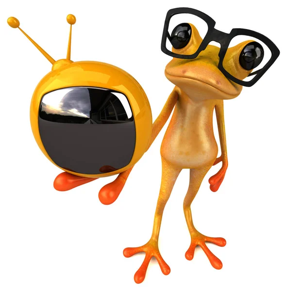 Lustiger Gelber Frosch Mit Fernseher Illustration — Stockfoto