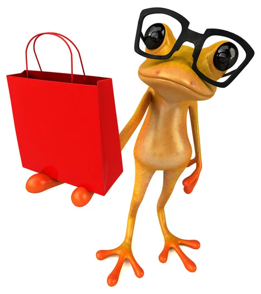 有趣的黄色青蛙购物 3D图解 — 图库照片