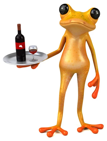 Fun Yellow Frog Wine Illustration — Stock Photo, Image