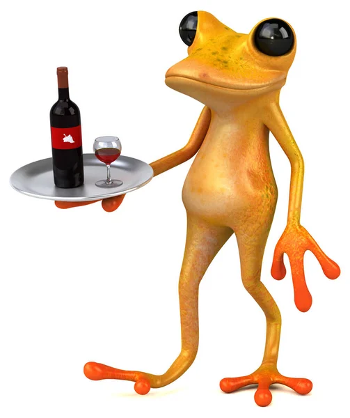 Lustiger Gelber Frosch Mit Wein Illustration — Stockfoto