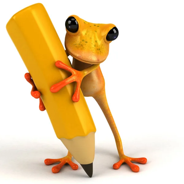 Żaba Zabawy Ołówkiem Ilustracja — Zdjęcie stockowe