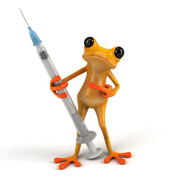 带注射器的有趣青蛙 3D说明 — 图库照片