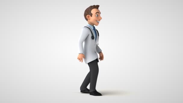Animation 3D d'un personnage de dessin animé médecin avec un masque de marche 