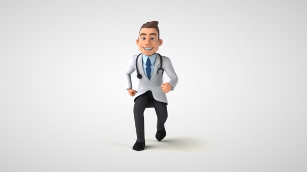 Animation 3D d'un personnage de dessin animé médecin avec un masque en cours d'exécution 