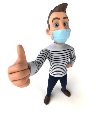 Maskeli bir çizgi film karakterinin 3 boyutlu çizimi