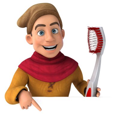 Diş fırçalı bir ortaçağ tarihi karakterinin 3B görüntüsü