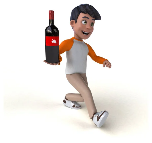 Fun Cartoon Asian Teenager Wine Illustration — Stock Photo, Image