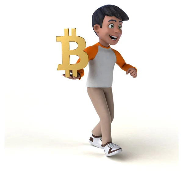 Diversión Dibujos Animados Adolescente Asiático Con Bitcoin — Foto de Stock