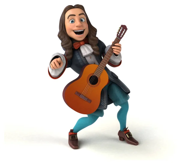 3D Illustration of a cartoon man in historical baroque costume with guitar  - 3D Illustration