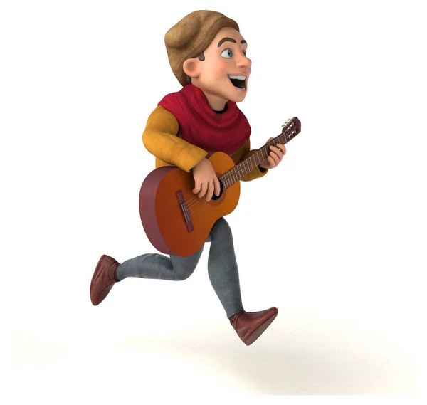 3D Illustration of a medieval historical character with guitar  - 3D Illustration
