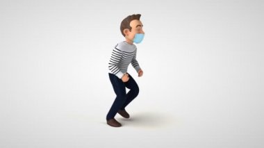 Maskesi açık bir çizgi film karakterinin 3 boyutlu animasyonu