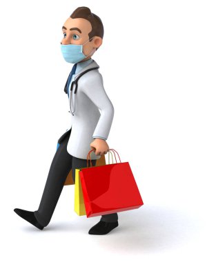 Maskeli bir karikatür karakteri doktorunun 3 boyutlu çizimi