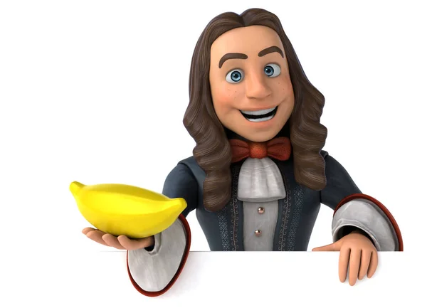 3D Illustration of a cartoon man in historical baroque costume with banana  - 3D Illustration