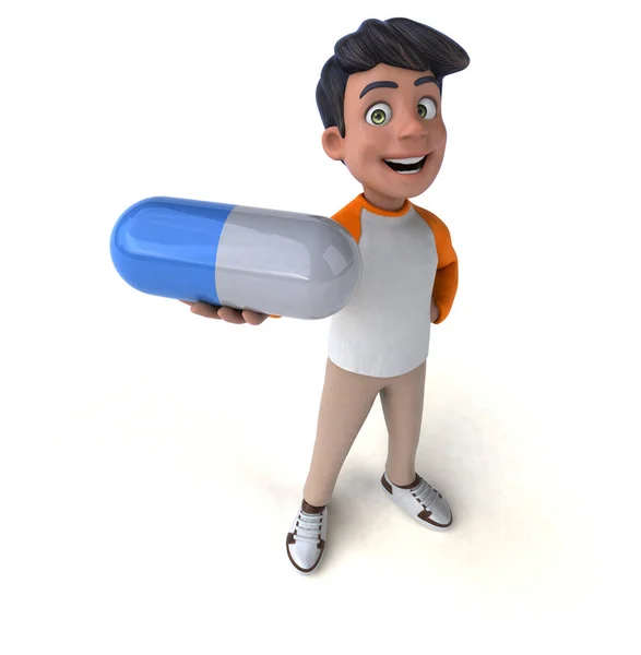 Divertimento Cartone Animato Asiatico Adolescente Con Pillola Illustrazione — Foto Stock