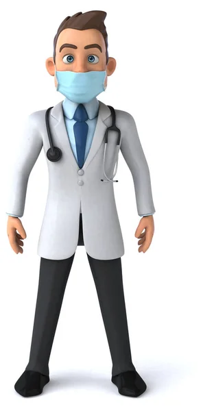 Illustration Einer Zeichentrickfigur Arzt Mit Maske — Stockfoto