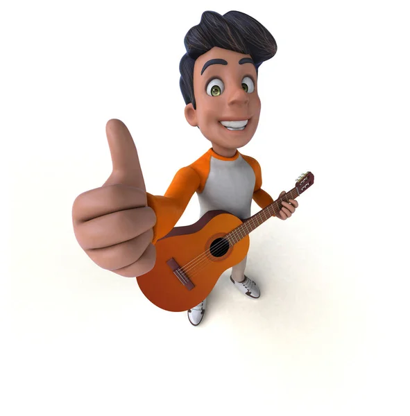 Spaß Cartoon Asiatische Teenager Mit Gitarre — Stockfoto