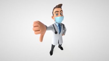 Maskeli bir doktorun 3 boyutlu animasyonu. Baş parmağı aşağıda. 