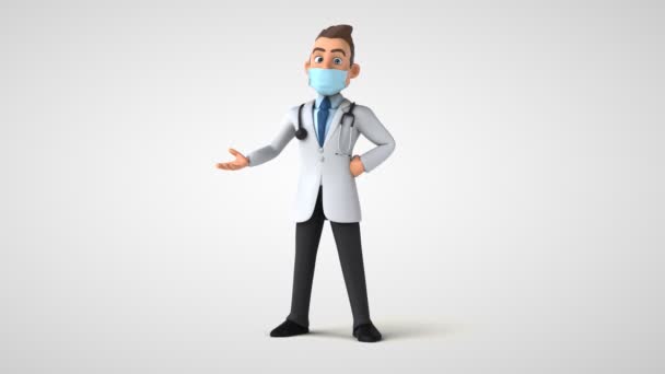 Animation Einer Zeichentrickfigur Arzt Mit Maske — Stockvideo