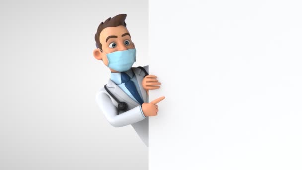 Animation Ενός Γιατρού Χαρακτήρα Κινουμένων Σχεδίων Μια Μάσκα Που Δείχνει — Αρχείο Βίντεο