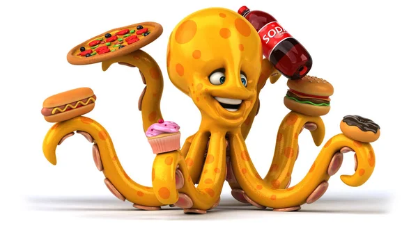 Leuke Octopus Met Hamburger Illustratie — Stockfoto