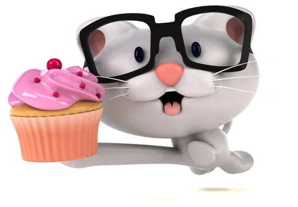 Rolig Katt Med Cupcake Illustration — Stockfoto