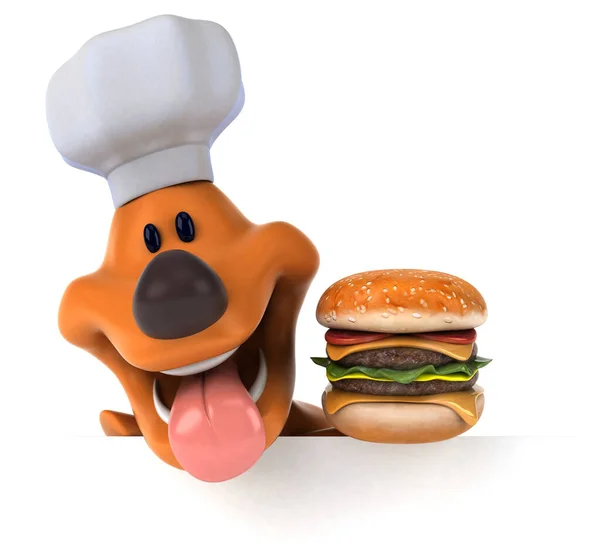 ハンバーガーと楽しい犬 3Dイラスト — ストック写真