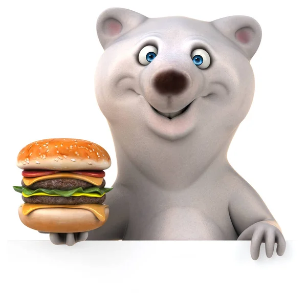 Orso Divertente Con Hamburger Illustrazione — Foto Stock