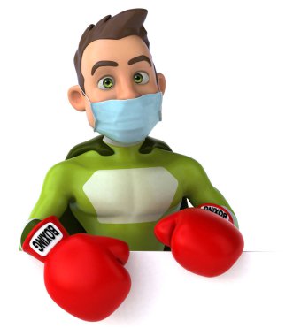 Maskeli bir süper kahramanın 3 boyutlu çizimi.