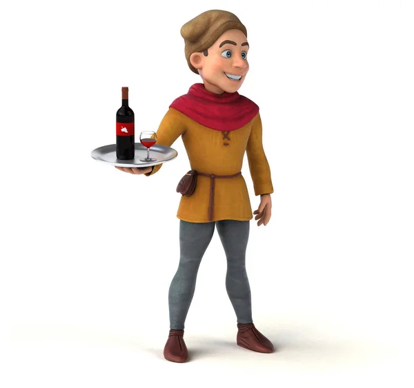 ワインと中世の歴史的人物の3Dイラスト — ストック写真