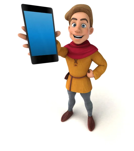 Illustration Einer Mittelalterlichen Historischen Figur Mit Smartphone — Stockfoto